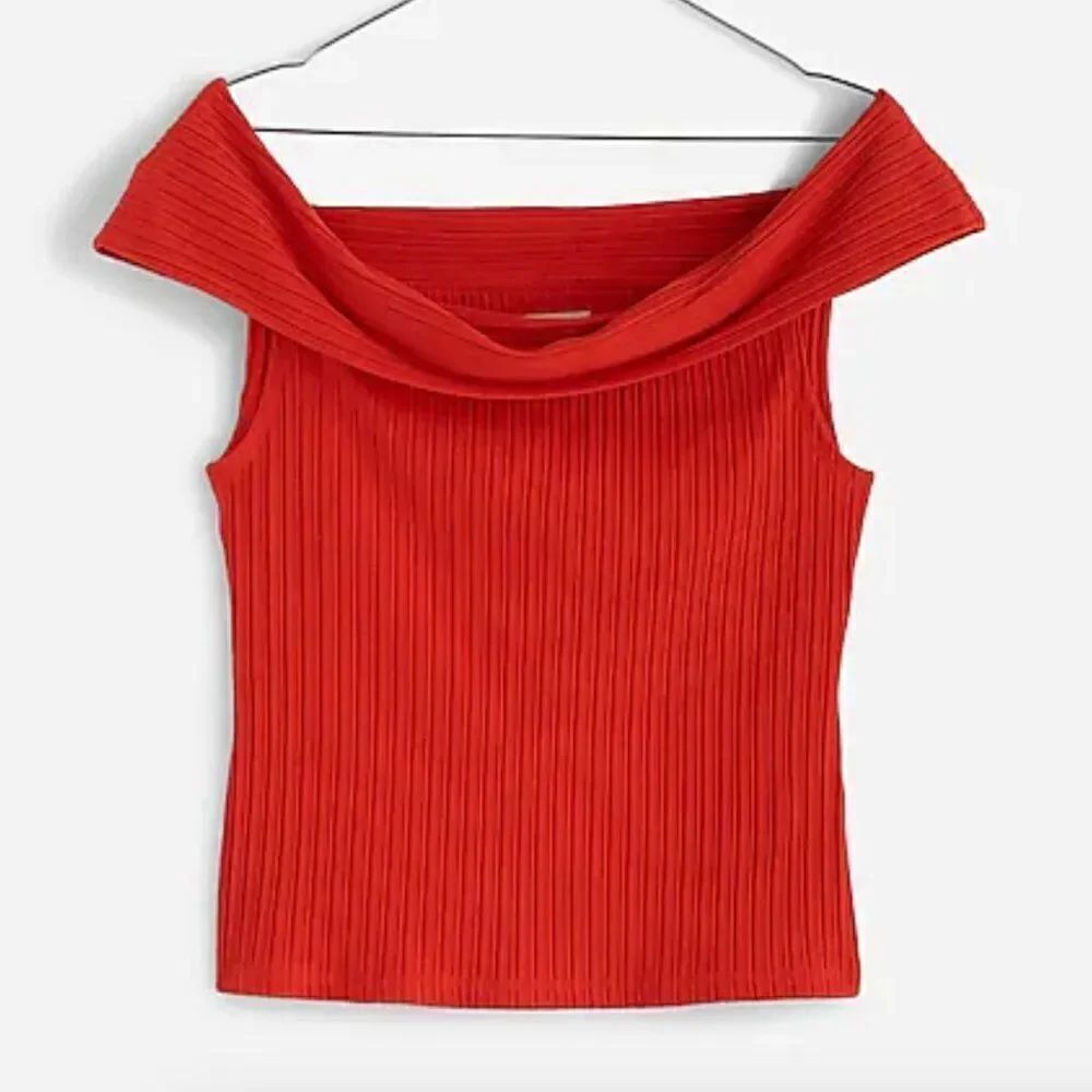 Madewell Red Ribbed Off-the-Shoulder Top NWT size xs